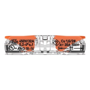 Wago 221 Series Inline Compact Lever 2-Wire Through Connector - 221-2411