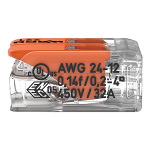 Wago 221 Series Compact Lever 2 Wire Connector - 221-412